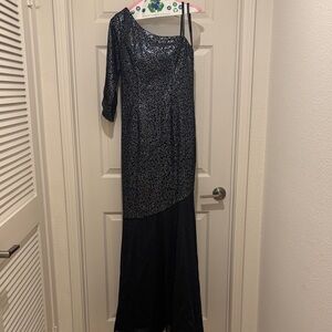 Elegant One Shoulder Navy Sequin Dress
